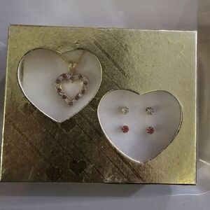 Elegant Gold Heart Necklace and Earring Set